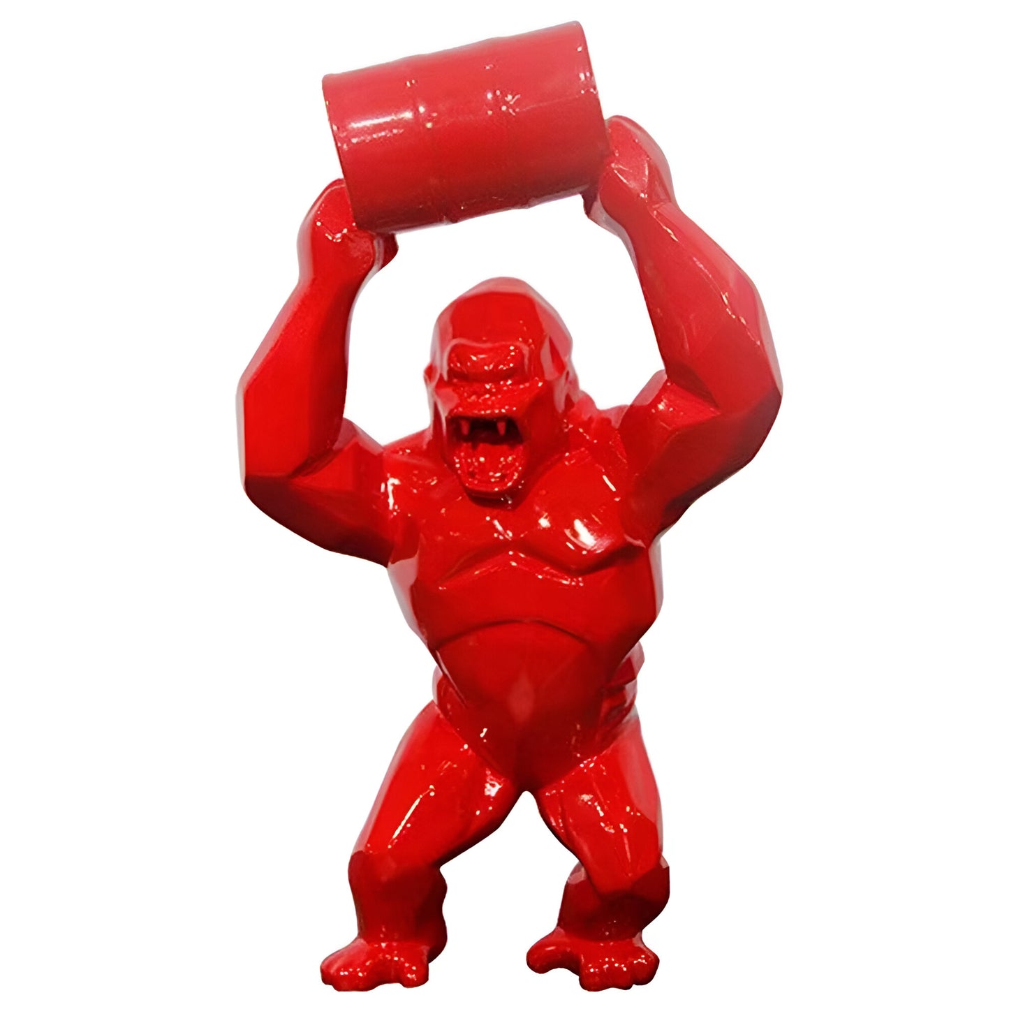 Red Gorilla Statue with Barrel